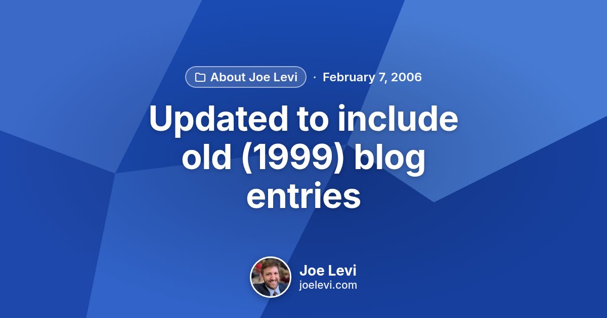 Share graphic for “Updated to include old (1999) blog entries” by Joe Levi