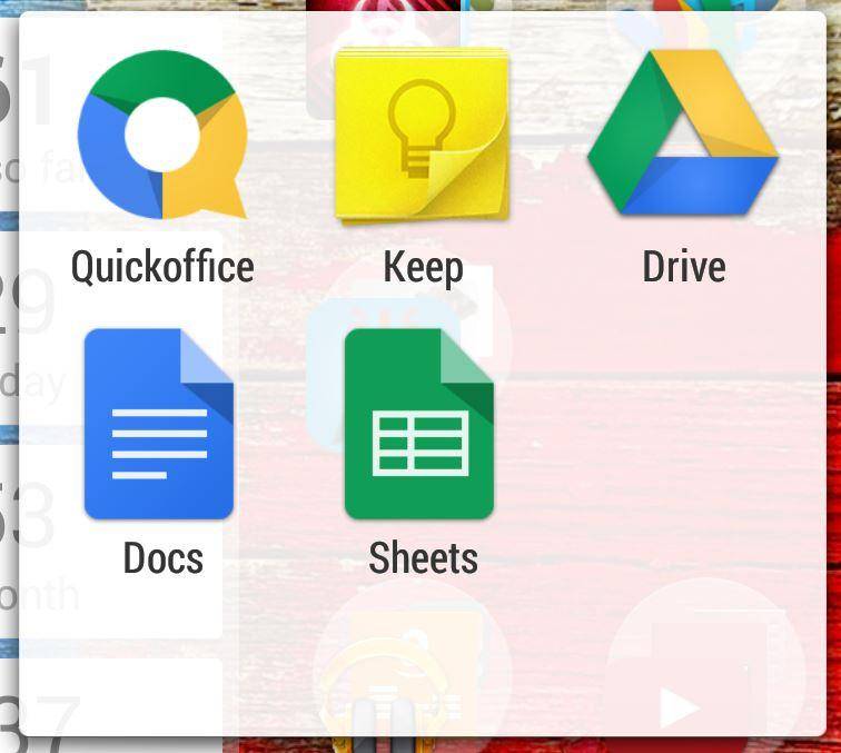 Quickoffice, Keep, Drive, Docs, Sheets