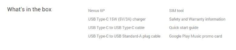 Nexus 6P what's in the box text