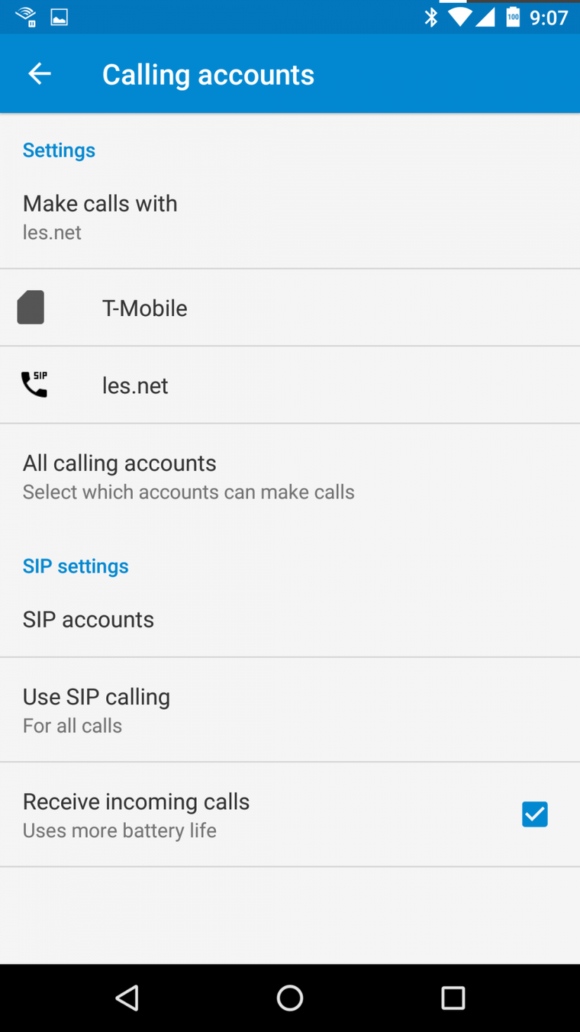 SIP VoIP Calling settings